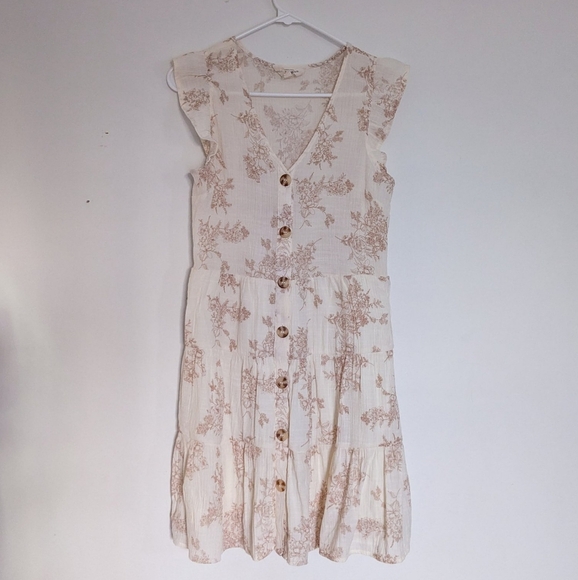 Floral Button-Down Cream Dress - Picture 1 of 4
